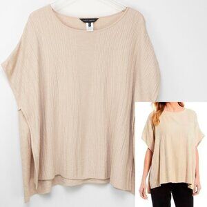 Ming Wang Tunic Pullover Poncho Top Knit Short Sleeve Beige Size Small Medium